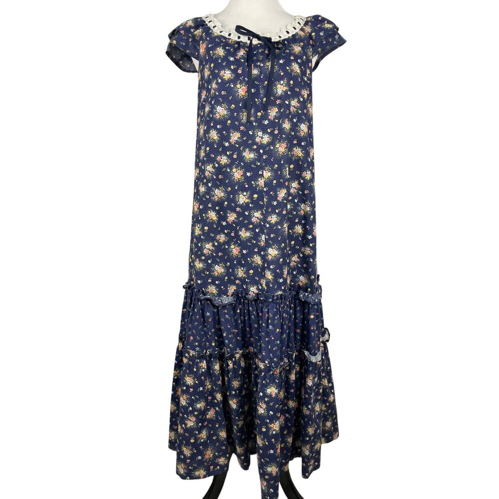 Mako Hawaii Womens Hawaiian Muumuu Dress 3 Blue Ditsy Floral Cottagecore Boho